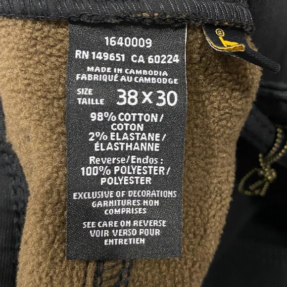 CAT Caterpillar Work Pants Mens 38 x 30 Black Canvas Fleece Lined Insulated - Picture 10 of 12